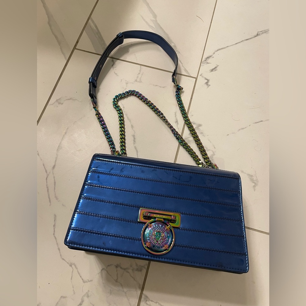 Balmain Navy Patent Quilted Crossbody with Iridescent Hardware